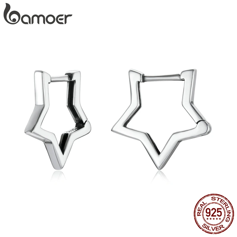 

Bamoer Starlike Earrings 925 Sterling Silver Star Ear Buckles Women Unique Star Design