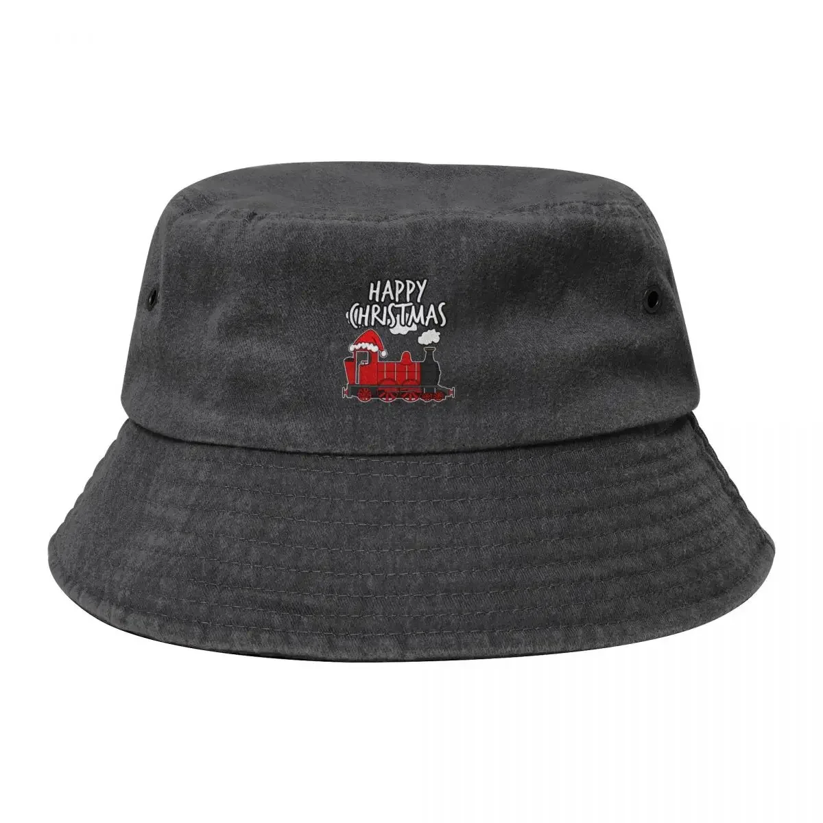 Happy Christmas Hat Steam Train Rail Enthusiasts Bucket Hat Trucker Cap Christmas Hat Caps Women Men's