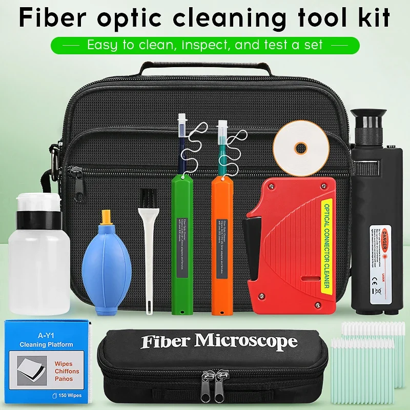 Fiber Cleaning Tools Fiber Cleaning Kit Fiber Optic FTTH Tool Kit Network Testing Tool with Fiber Inspection Microscope