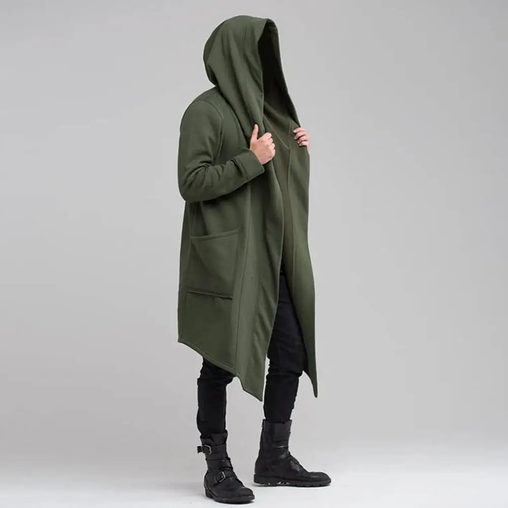 Langer Windjacke-Kapuzenmantel, modischer Herren-Winter-Windjacke, stilvoller langer Mantel mit Kapuze für kältebeständigen Komfort für den Herbst