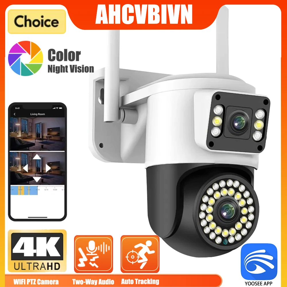 8MP 4K HD IP Camera Outdoor WiFi Dual LensDual Screen  PTZ Camera 4MP Auto Tracking CCTV Security Video Surveillance YOOSEE APP