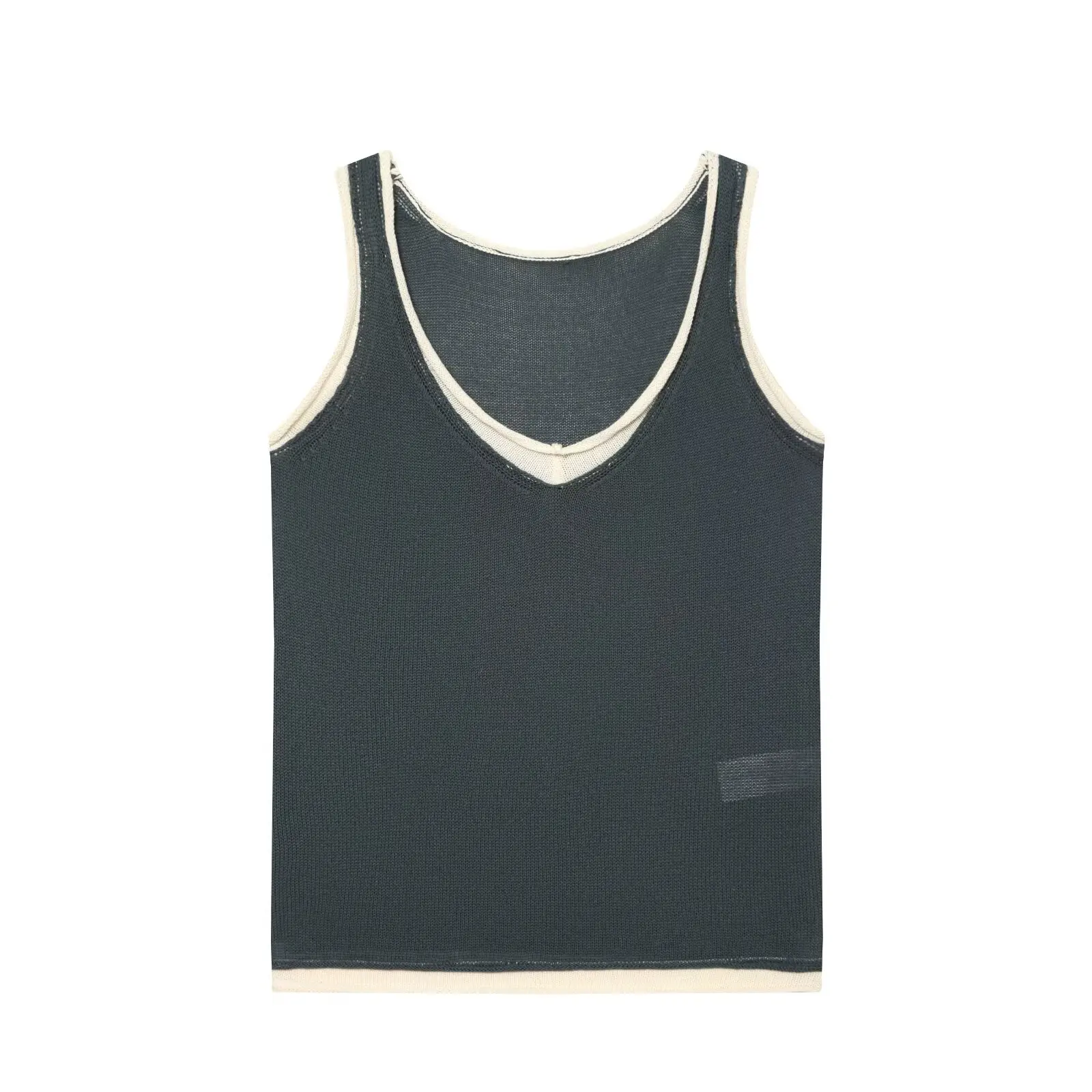 BSAY 2026 New Fashion Minimalist Contrast Binding V Neck Knit Tank Tops Women Sleeveless Slim Fit Layering Camisole For Summer