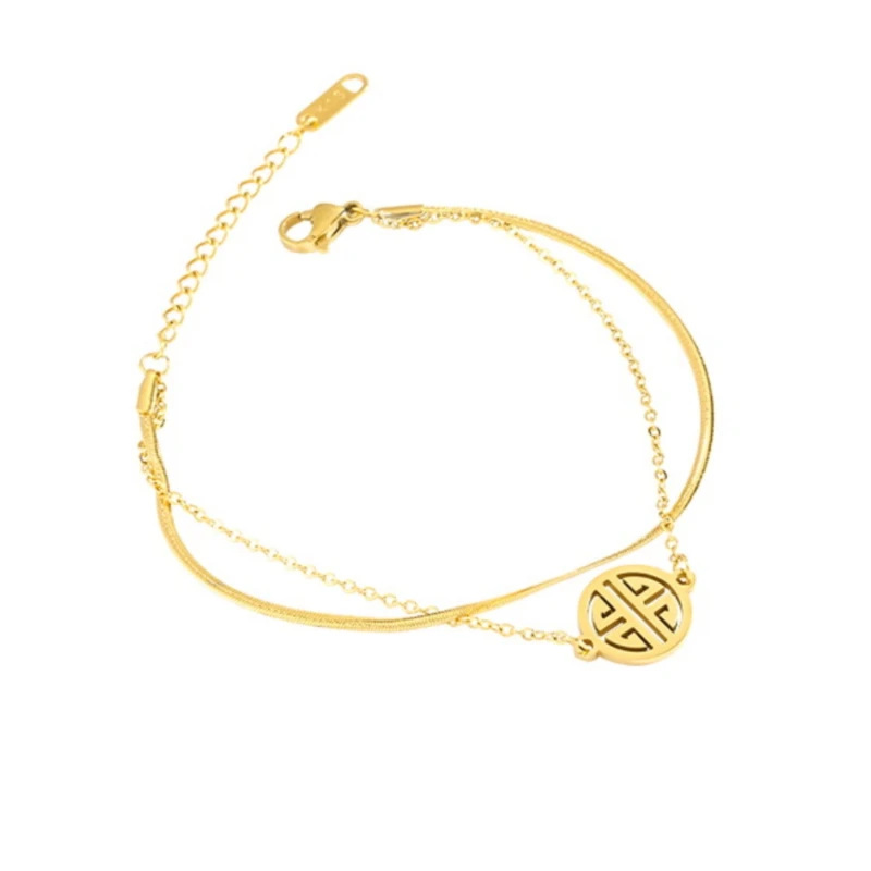 

Retro double-layer Fu brand pendant titanium steel gold-plated bracelet niche light luxury simple women