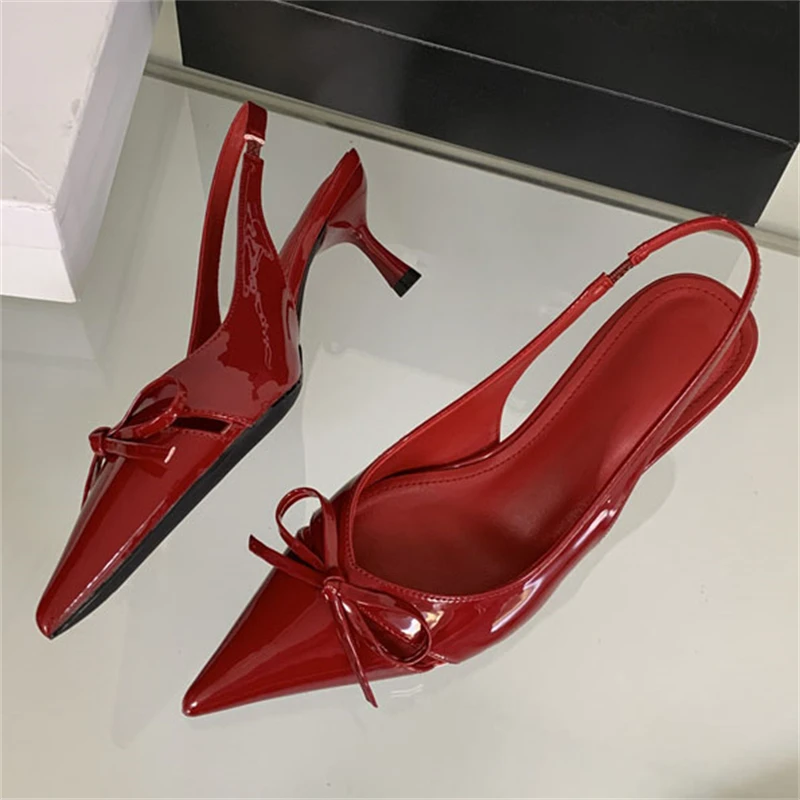 

Eilyken New Design Butterfly-knot Thin Low Heels Women Pumps High Quality Pointed Toe Wedding Party Mule Shoes