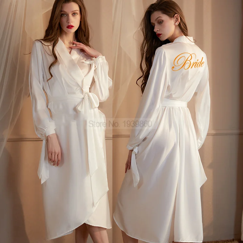 Rayon Bridal Robes Women Embroidery Letter Nightwear Bridesmaid Wedding Intimate Lingerie Kimono Bathrobes Gown Sexy Night Dress