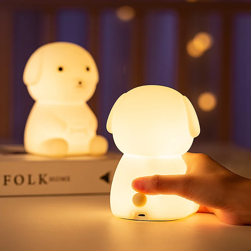 Cute Silicone LED  Puppy Night Light Animal Lamp Touch Sensor Dog Night Lamp Children Kid Bedside Bedroom Decor Birthday Gifts