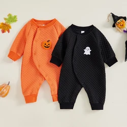 Infant Baby Boy Girl Halloween Romper Ghost Embroidery Long Sleeve Full Length Jumpsuit for Fall Newborn Clothes