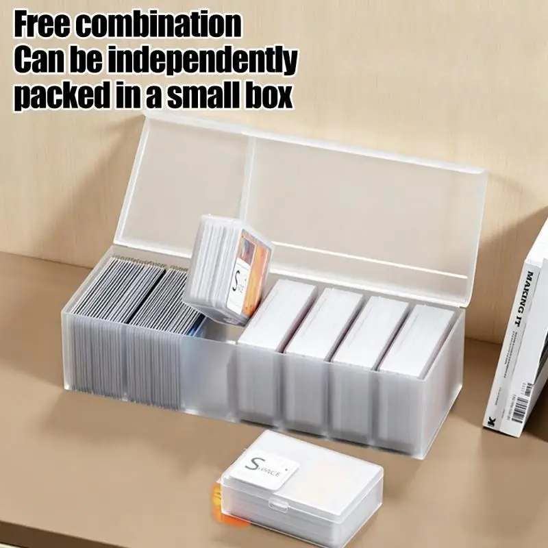 Trading Card Box with 7 Compartments, Covered Lids and Removable Dividers for About 700 Cards on Shelves