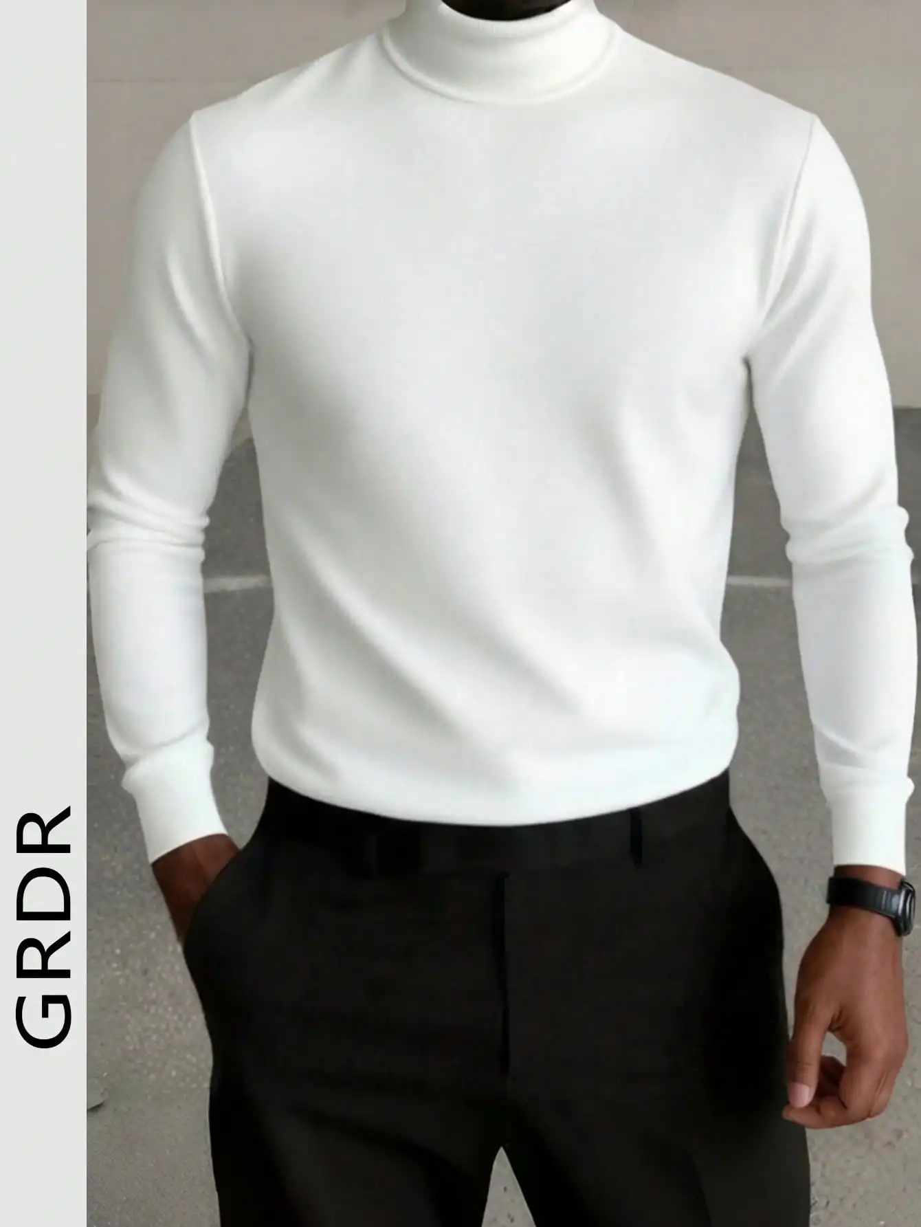 

Men's White Half Turtleneck Long Sleeve T-Shirt for Casual Daily Wear and Commute