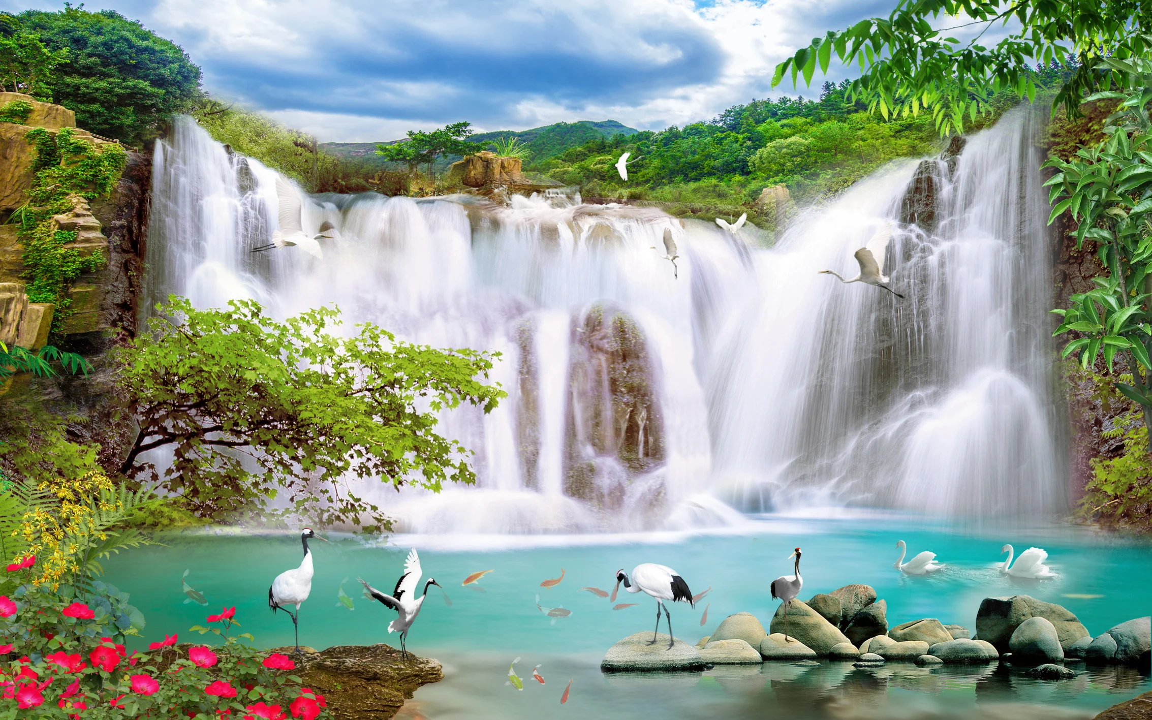 

Custom Size 3d Wallpaper Landscape Waterfall Landscape Background Mural Home Decoration Living Room Bedroom Decoration Painting