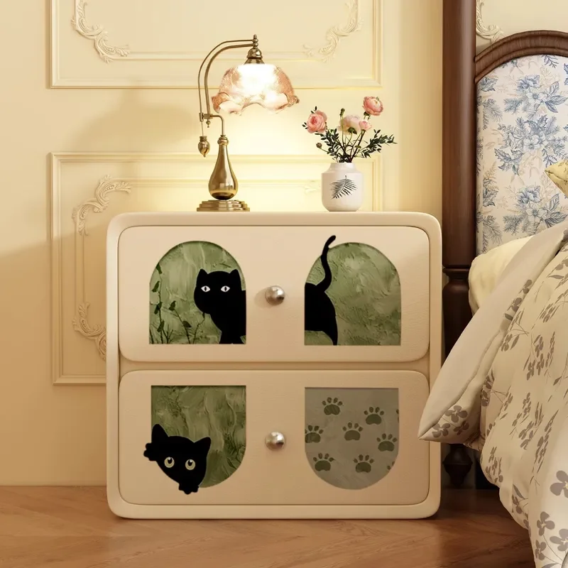 2025 New Black Bedside Cabinet Light Luxury Cream Style Storage Cabinet For Bedroom Small Apartment Creative Nightstand