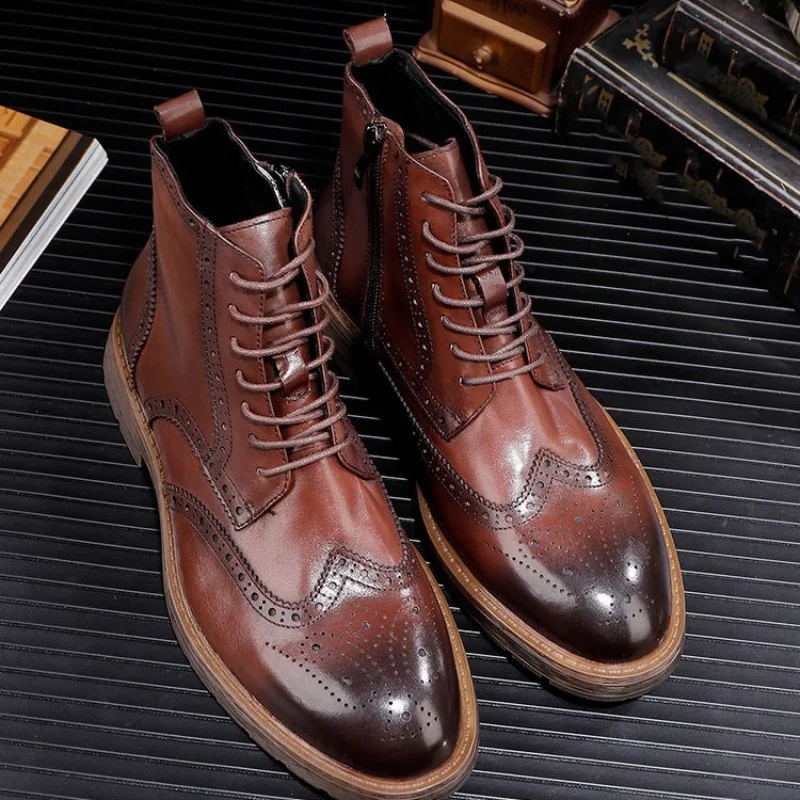 Soft Leather Mens Chelsea Boots Luxury Handmade Genuine Leather Designer Fashion British Trend Designer Ankle Brogues Shoes Man