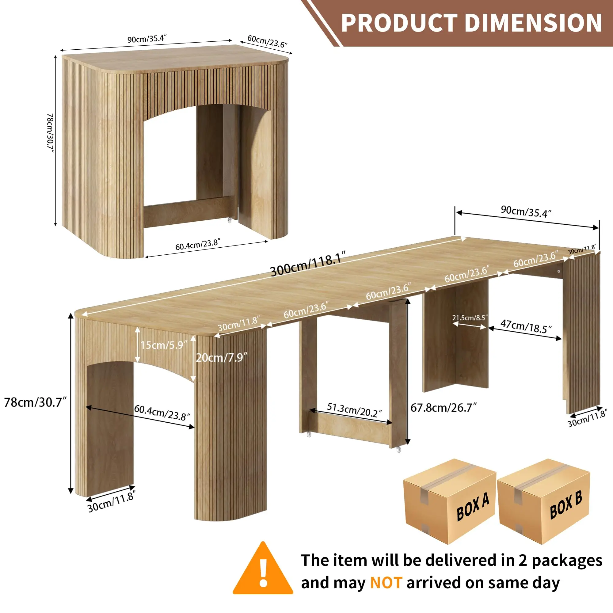 23.6''-118.1'' Extendable Conference Table, 9.8 FT Large Meeting Podcast Table for 2-12 Person with Wheels & Fluted