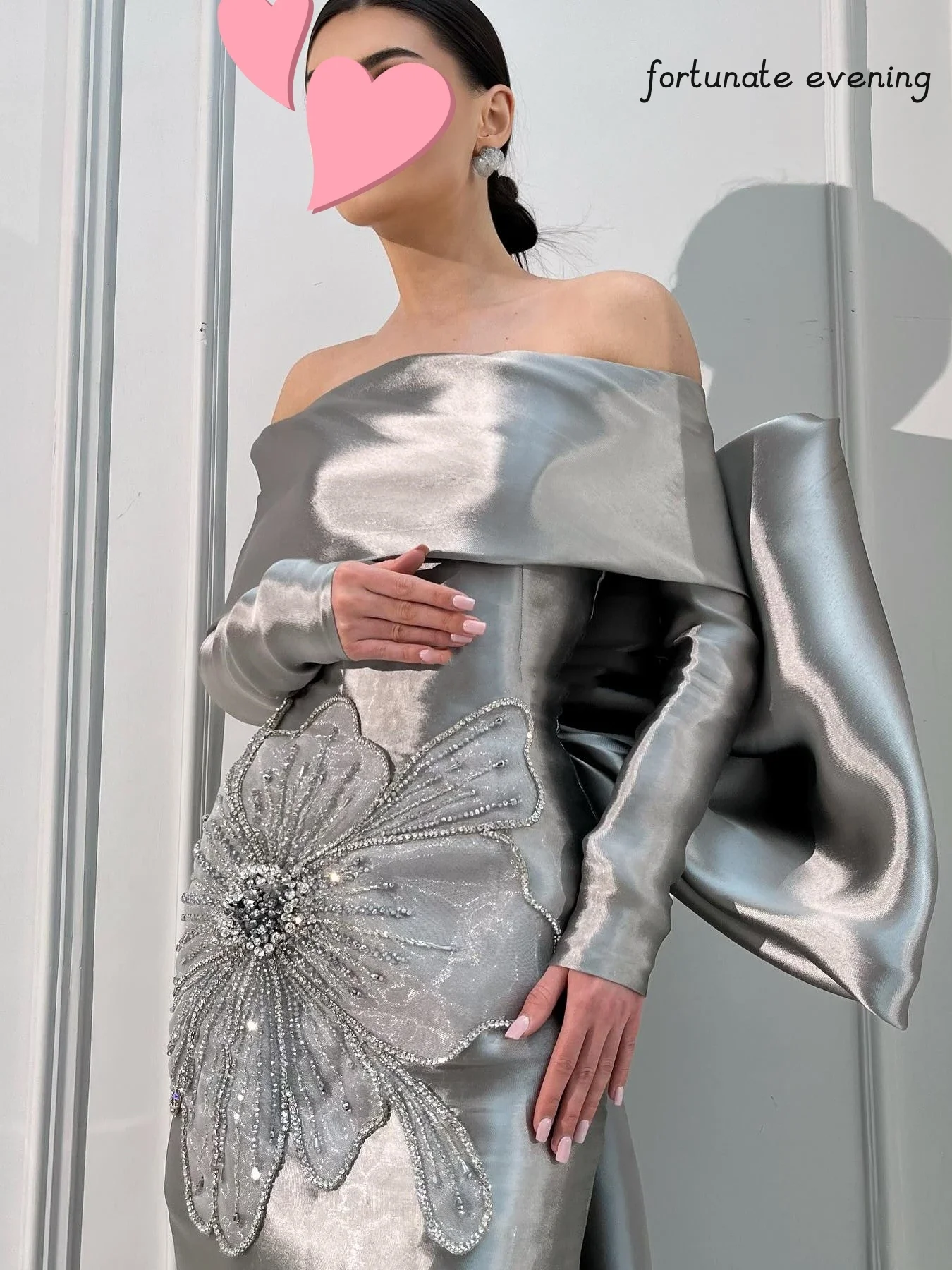 Fortunate Evening Elegant Vintage Sweet Silver Bow Satin Flower Crystal Customize Formal Occasion Prom Dress Evening Party Gowns image 4