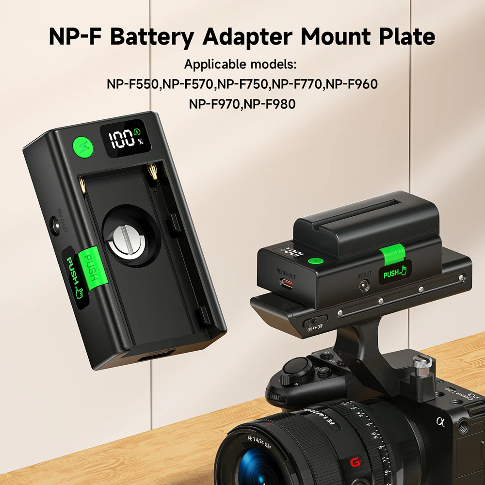 NP-F Bateria Power Transfer Supply System, V-Mount Adapter, Suporte de placa para BMCC, BMPCC, Blackmagic, Câmeras Cinema de Bolso