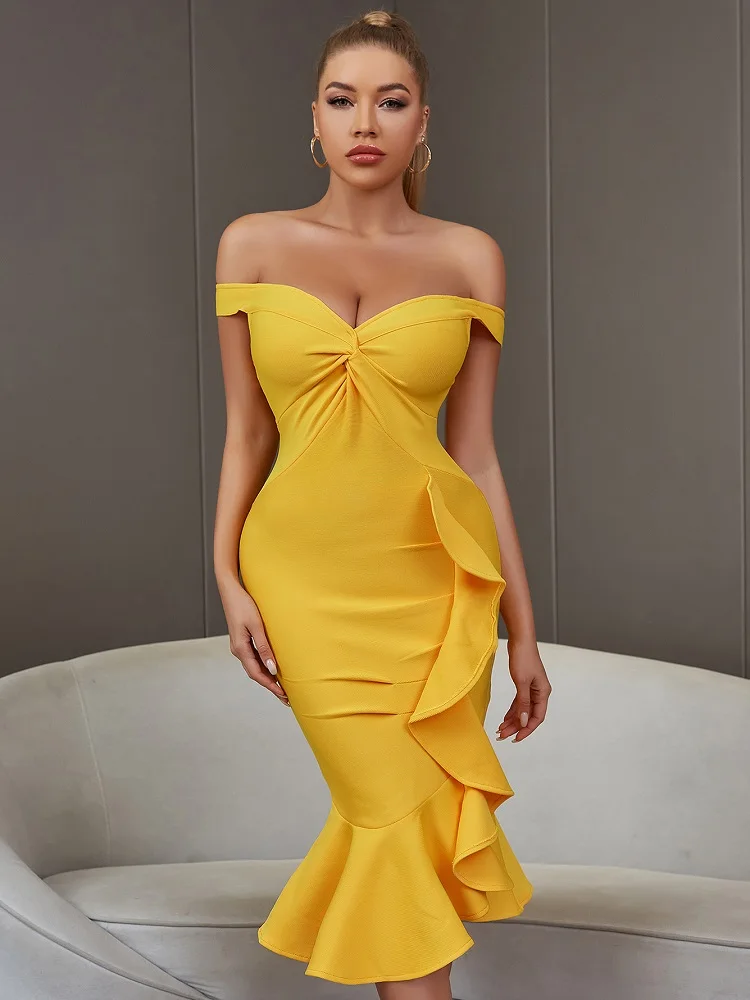 

Traf 2023 New Women Summer Dress Sexy V Neck Off Shoulder Ruffles Elegant Formal Party Evening Vestidos