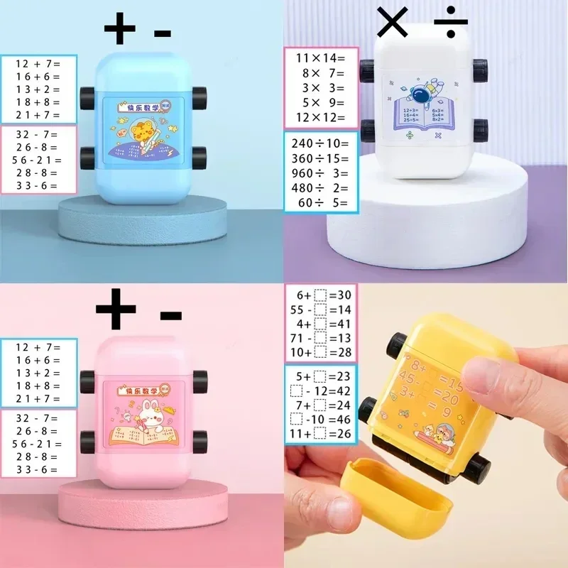 Timbres de pratique de mathématiques intelligents pour enfants, timbres fuchsia, tête de touristes, multiplication et division, rouleau mathématique 2 en 1, moins de 100