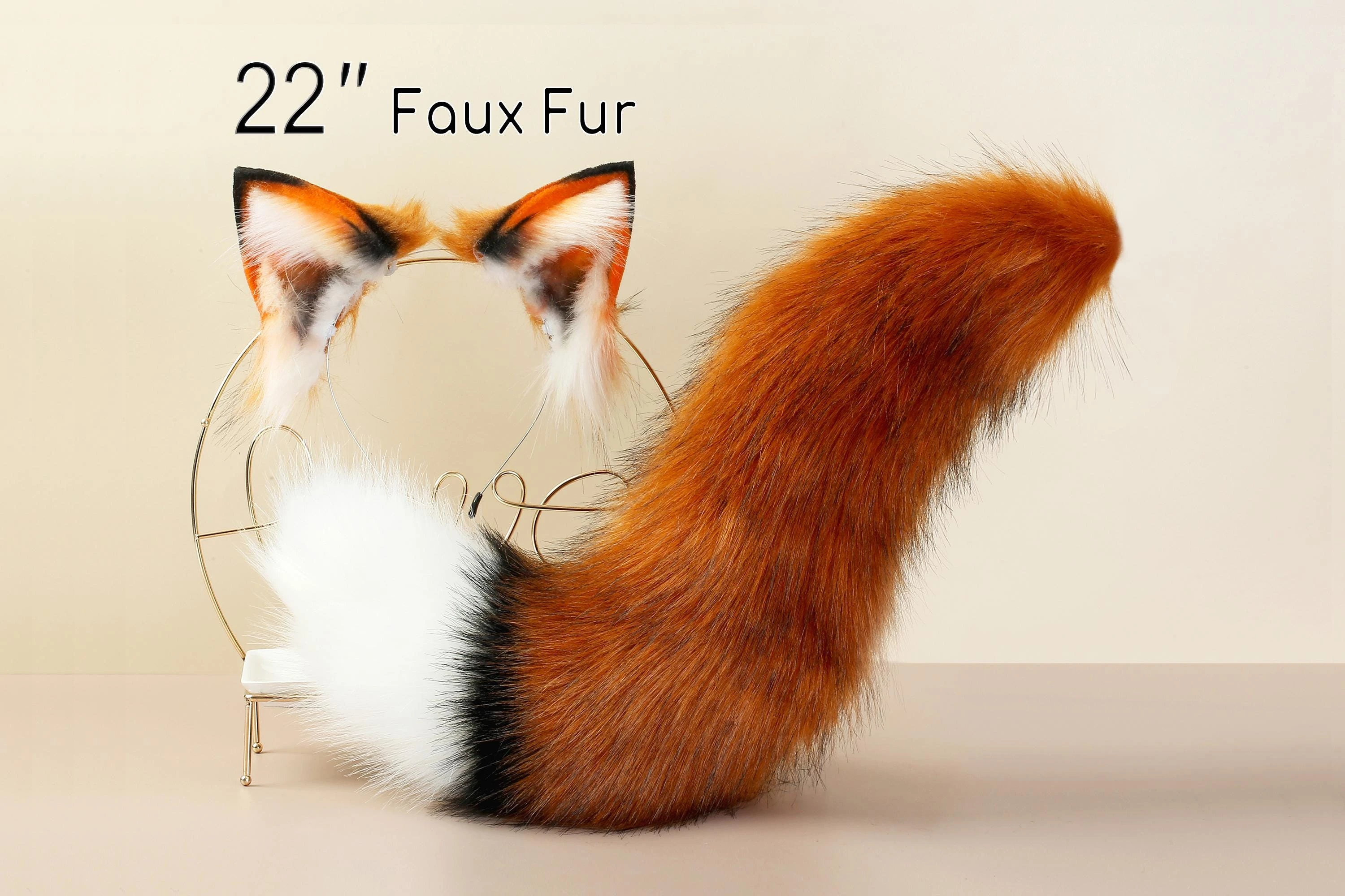 Cute faux fur fox ears and tail, kitten ears and tail set, anime character cosplay ears and tail, pet cosplay