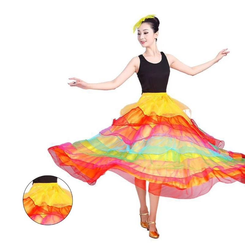 Womens Spanish Dance Skirt Belly Dance Skirt Big Swing Flamenco Costume Dropshipping