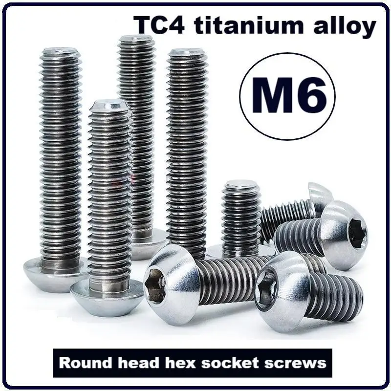 TC4 titanium alloy Round head hex socket screws,Bolt,M6, Length8/10/12/16/20/25/30/35mm,GR5 magnetic screws.