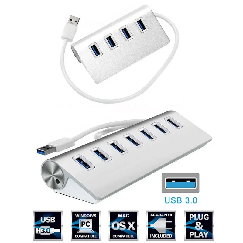 

1pcs High Quality Aluminium 4 ports / 7 ports usb 3.0 hub usb splitter Adapter super speed up to 5Gbs for pc computer