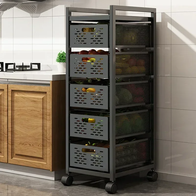 

Multi Layer Drawer Type Floor to Ceiling Slotted Storage Shelf, Perfect for Kitchen Vegetable and Seasoning Organization