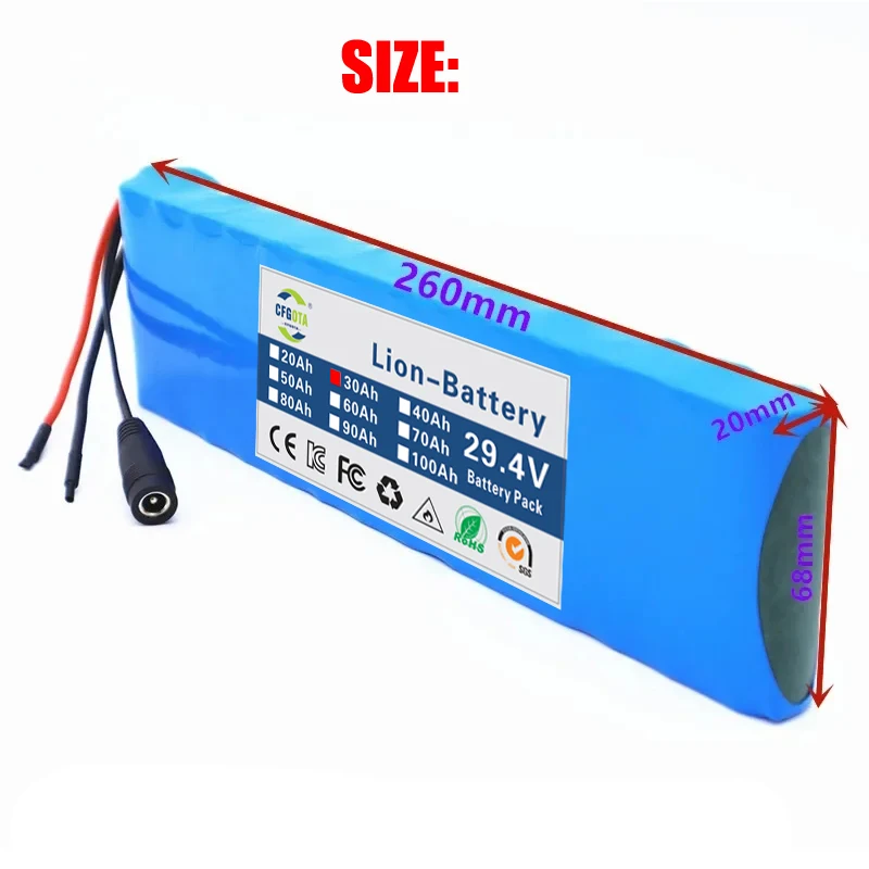 Batterie aste articulation ion pour vélo électrique, 24V, 30Ah, 7s2p, 18650, 29.4V, 30000mAh, cyclomoteur, scooter inférieur, chargeur inclus