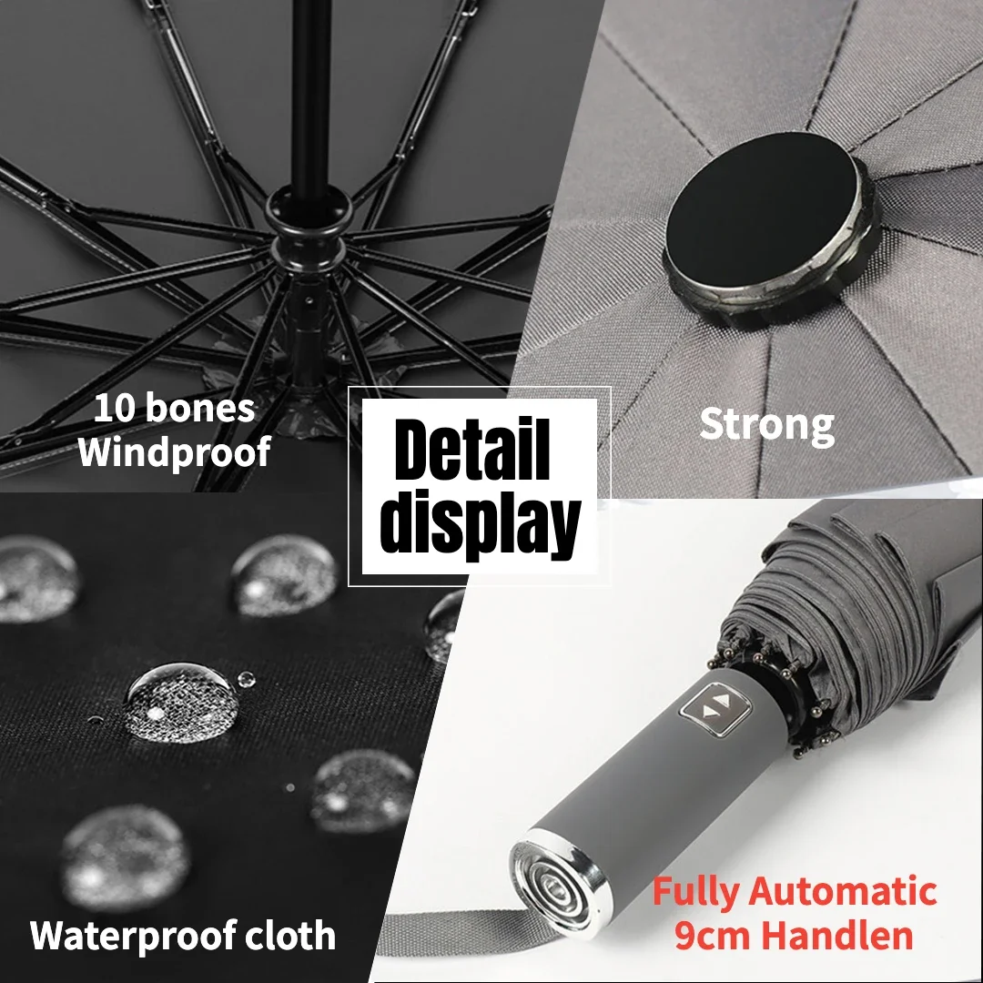 Large Automatic Folding Umbrella for Men, Waterproof, Windproof, Strong Shade, Anti UV Big Travel Sunny and Rainy Umbrellas