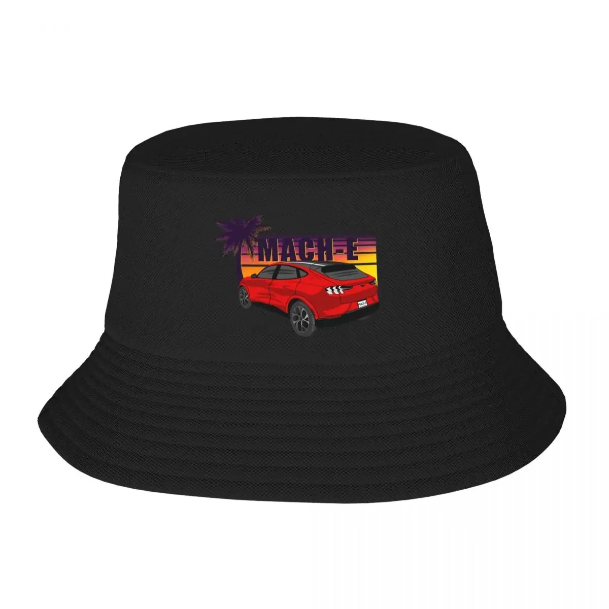 Sunset Mach-E in Rapid Red Bucket Hat custom Hat cute Beach Bag Men's Caps Women's