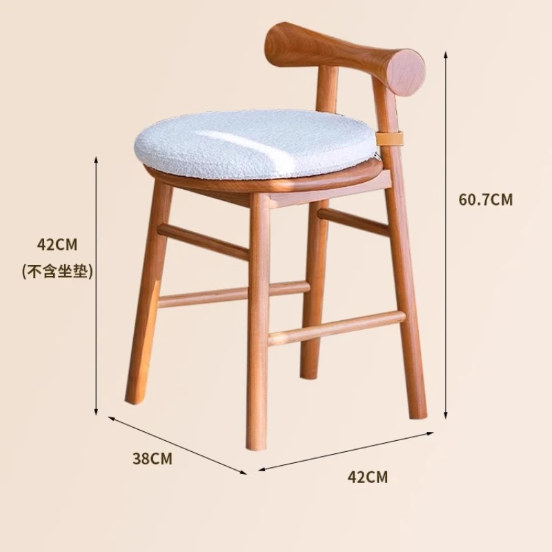 Vintage Velvet Upholstered Stool,Solid Wood Backrest Vanity Chair,French Retro Bedroom Seat,Rubberwood Padded Makeup Stool