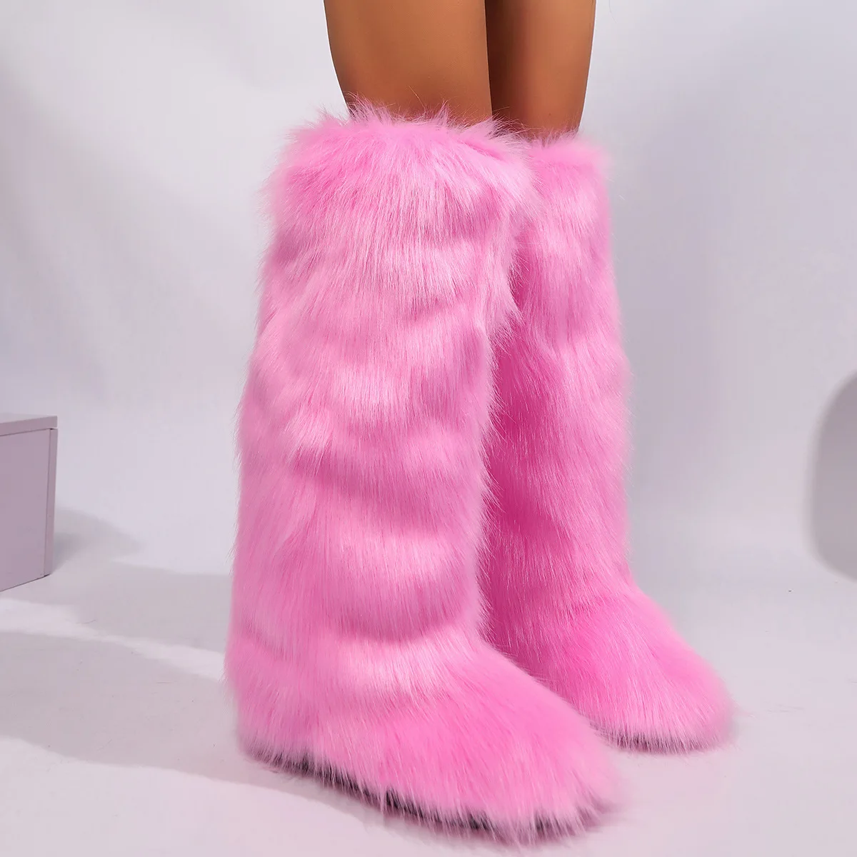 Women's Brown Fuzzy Knee-High Boots | Plush Texture, Warmth Essential Fashion-Forward Winter Footwear