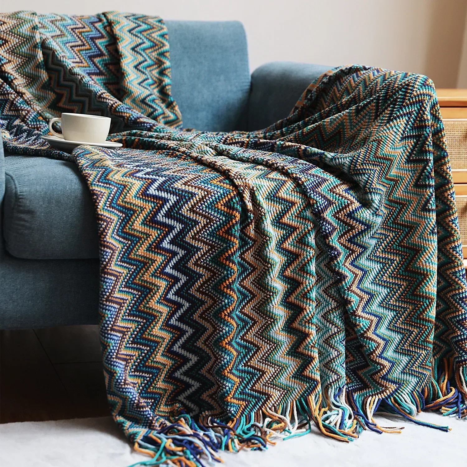 Nordic Knitted Blankets Bohemian Plaid Throw Blanket Sofa Cover With Tassels Travel Leisure Bed Cover Blanket boho Bedspread