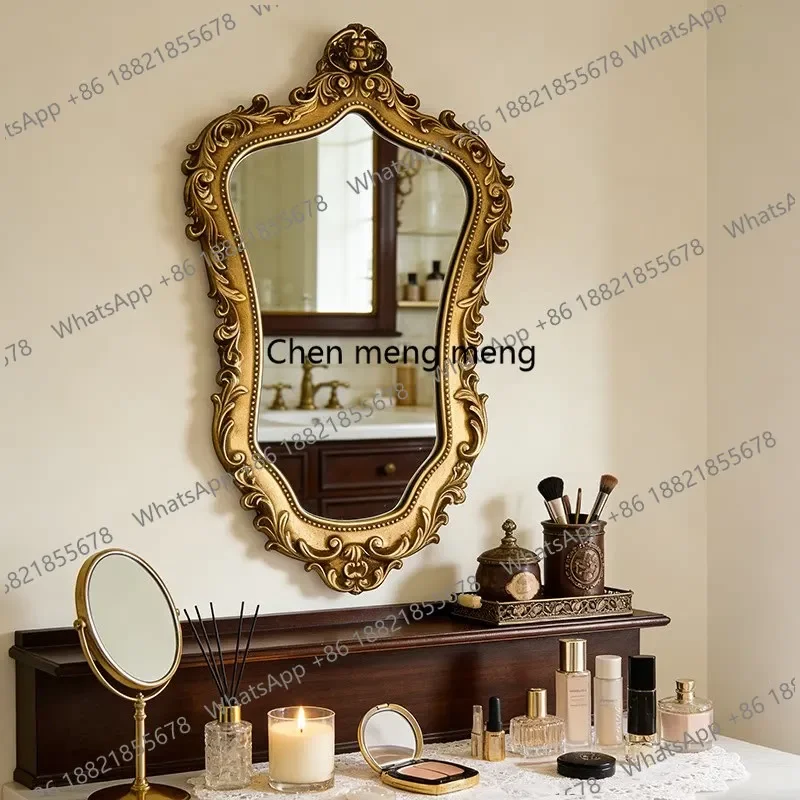 A139French retro special-shaped cosmetic mirror European light luxury bathroom mirror bedroom fireplace decorative mirror