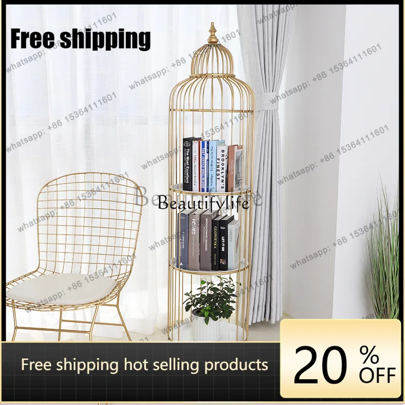 Factory Customization.American retro wrought iron floor bird cage ornament shelf decoration creative home