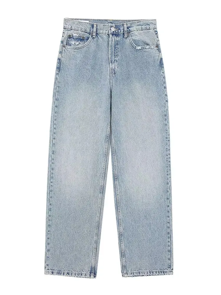 HH Jeans For Women Fashion Vintage Holes Decorated Denim Pant Patchwork High Waist Trousers Y2K 2024 High Street Lady Jeans