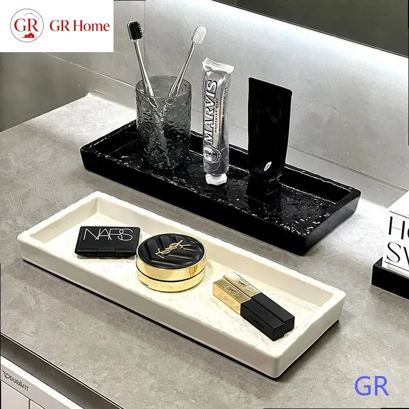 Luxury Ceramic Bathroom Vanity Countertop Organizer Tray, Cosmetic Storage Dish for Toiletries Makeup Jewelry Home Table Decor