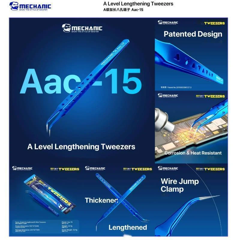 MECHANIC AAC-15 Stainless Steel Tweezers for Phone Repair High Precision 8 Hole Heat Dissipation Flying Wire Spot Welding Clip