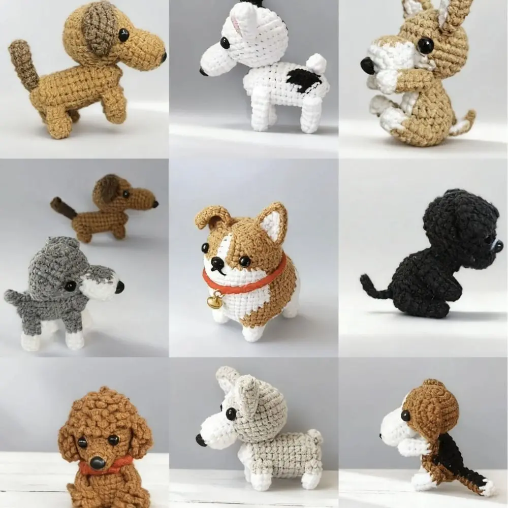 Creative Animal Doll Crochet Dog Standing Corgi Knitted Dog Cute Dachshund Handwoven Animal Friends Gift