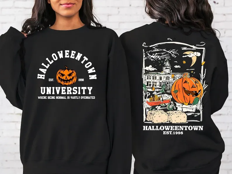 Retro Halloween Back and Front Sweatshirt Vintage Halloween Crewneck Sweater Halloween Pumpkin Horror Pumpkin Print Sweatshirts