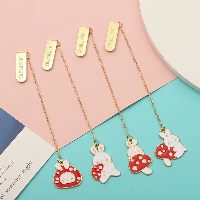 Kawaii Bunny Mushroom Bookmark Student Exquisite Study Office Portable Reading Pendant Stationery DIY Metal Decoration Supplies