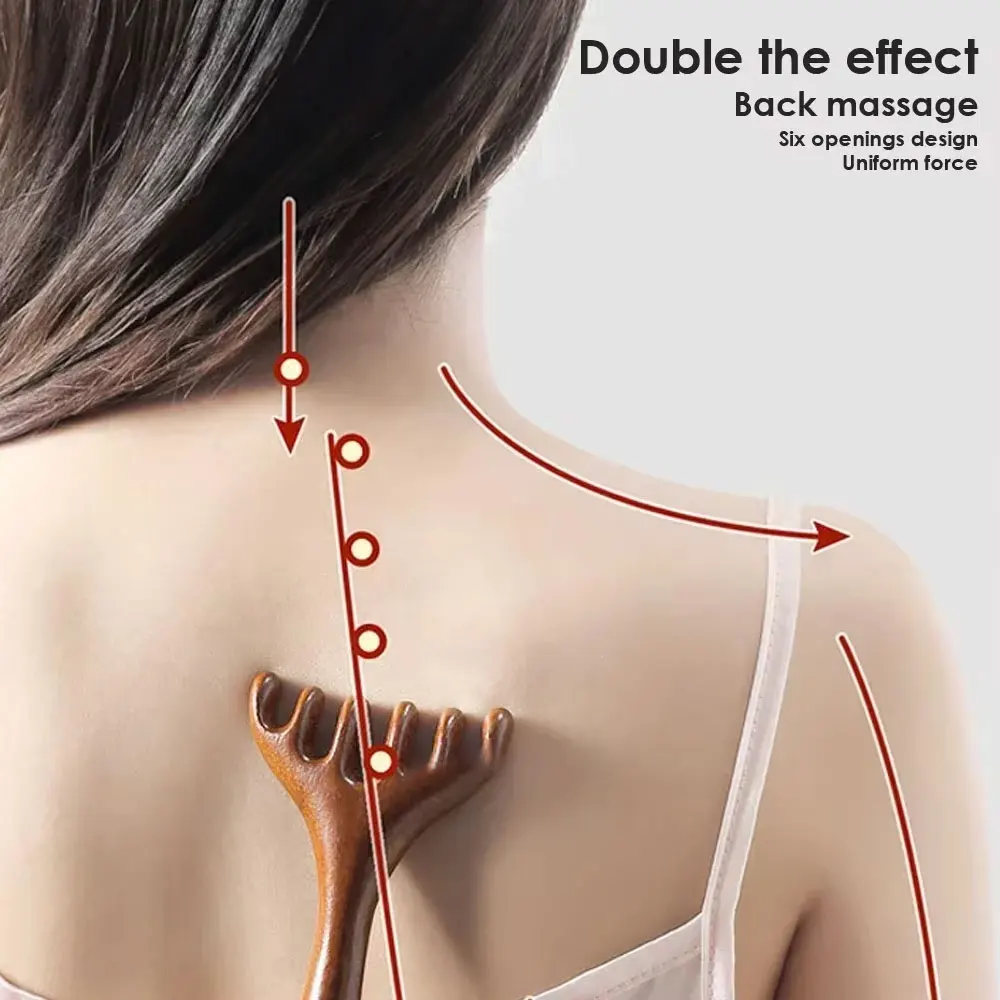 Natural Sandalwood Massage Comb Six-Claw Head Acupoint Massage Gua Sha Tool Neck Face Lifting Scraping Massager