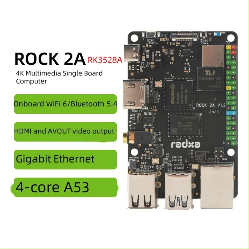 Renesas Radxa ROCK 2A RK3528A czterordzeniowa płytka rozwojowa procesora, komputer jednopłytkowy obsługujący GPU i 4K