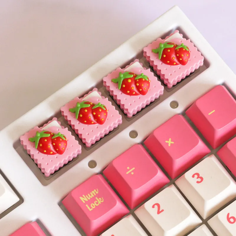 Strawberry Biscuit Theme Art Keycaps Mechanical Keyboard Resin Custom Keycaps PC Gaming Keyboard Accessories Gift Collection