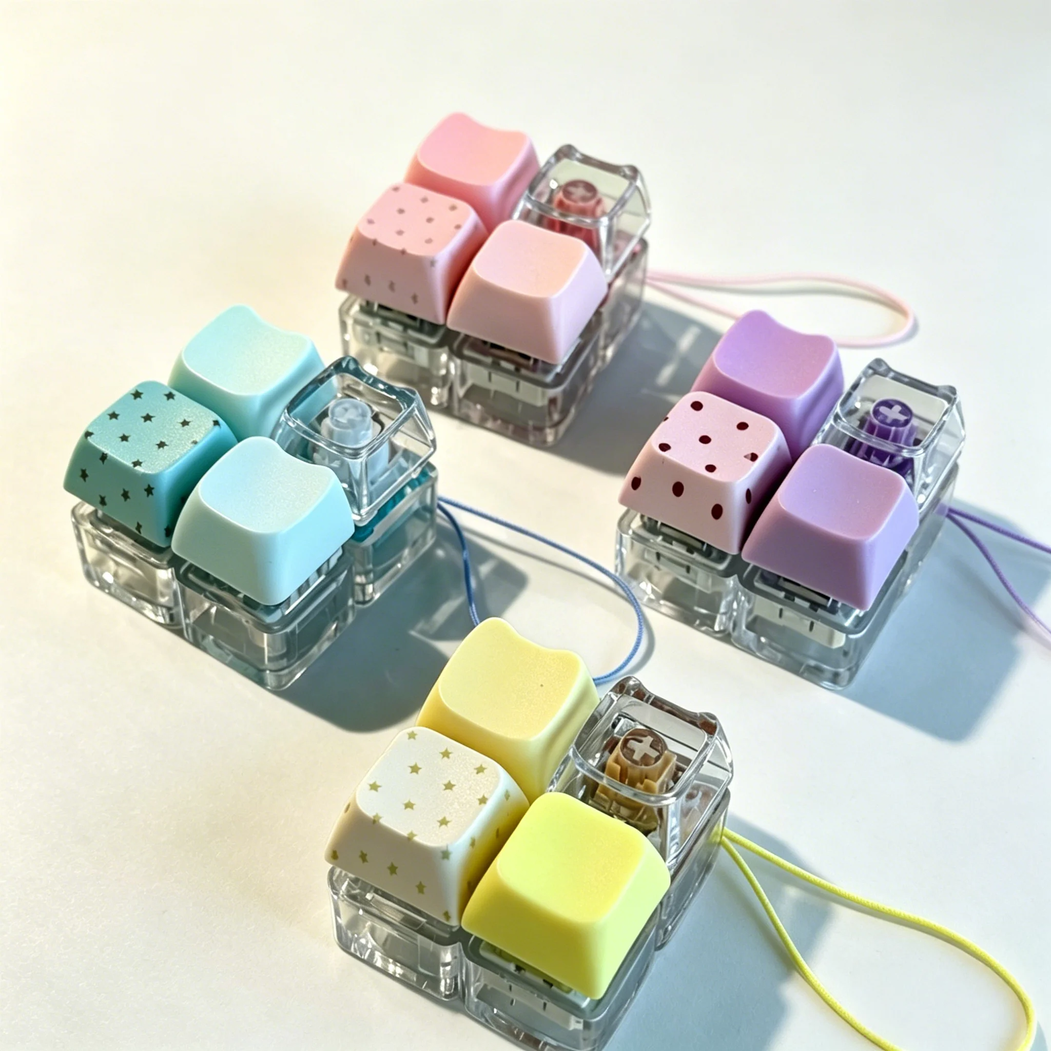 Dopamine Color Scheme Four-Key Stress-Relief Keycap, Quiet Rebound Mechanical Switch Stress-Relief Keychain, Portable Fidget Toy