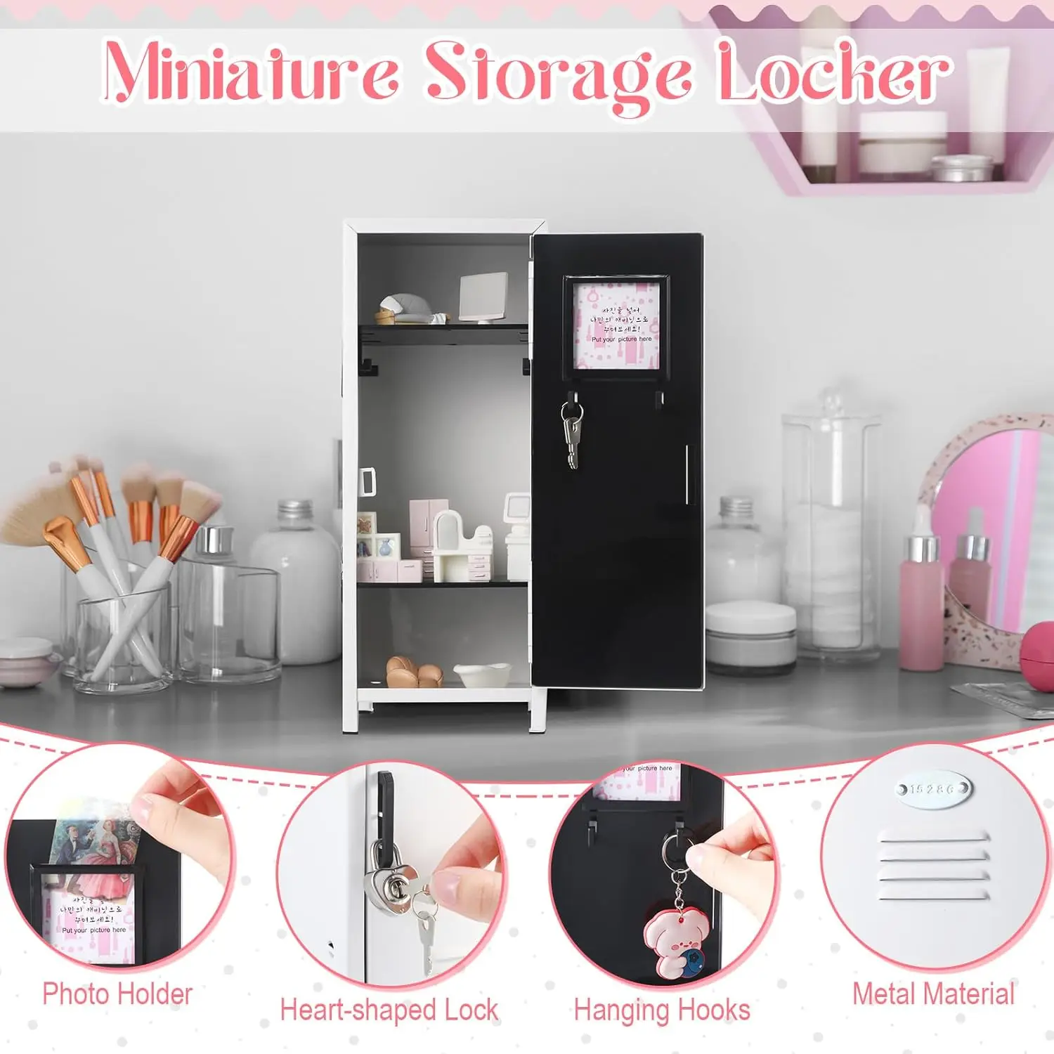 White Mini Metal Locker with Lock, Keys, and Stickers for Desktop Storage - 10.8 Inch Small Safe