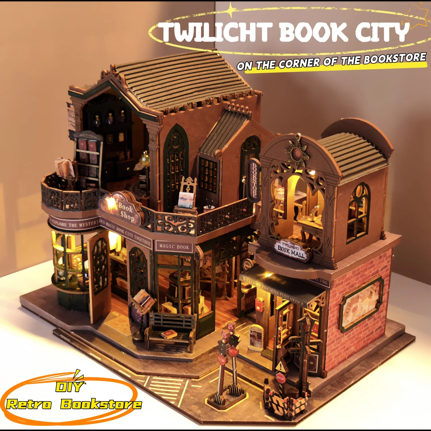 

DIY Big Doll House Wooden Miniature Furniture Twilight Bookstore Dollhouse Handmade home Model Assembly Toys Birthday Gifts