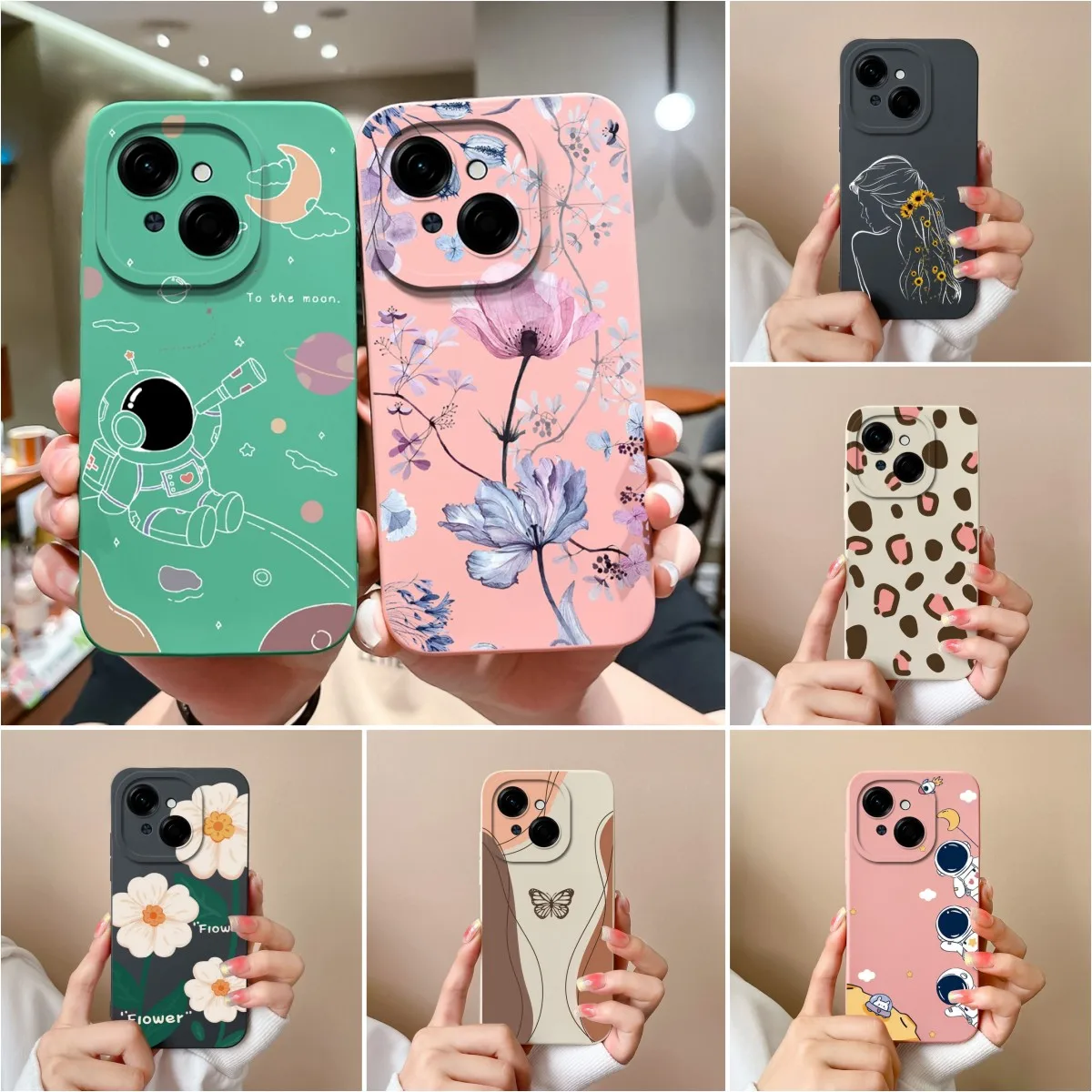 New Case For Tecno Pop 9 4G Fashion Graceful Flowers Liquid Silicone Screen Protector For Tecno Pop9 6.67 inches Anti Slip Capas