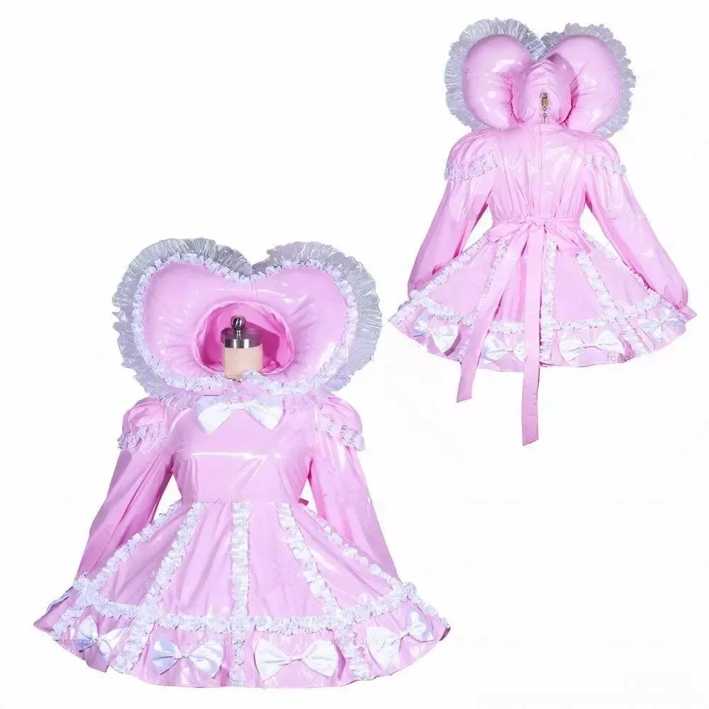 Costume cosplay da cameriera con serratura in PVC rosa per bambina sissy sexy per adulti personalizzabile