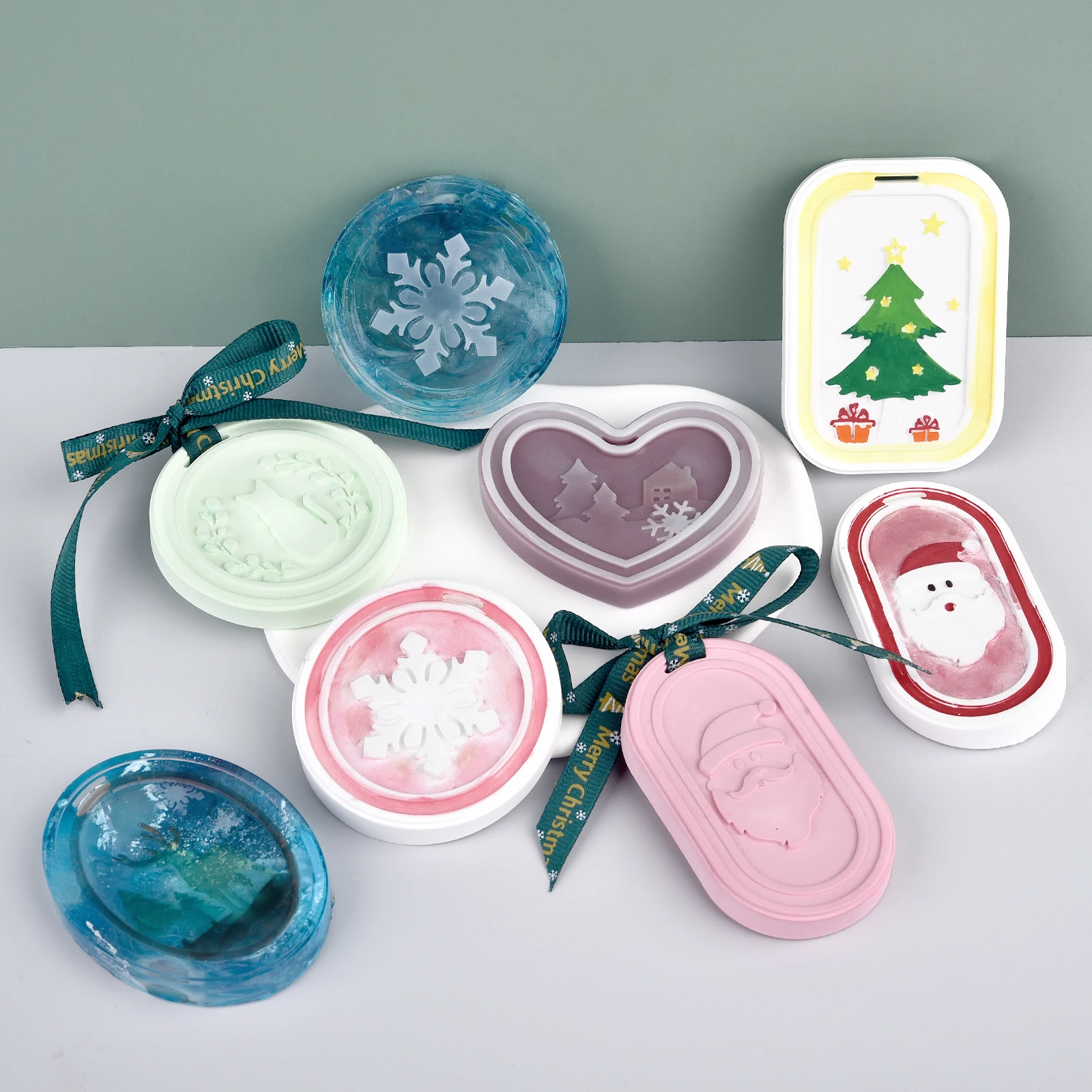 

DIY Crystal Epoxy Resin Mold Christmas Tree Elk Round Square Snowflake Listing Pendant Jewelry Hanging Decor Silicone Molds