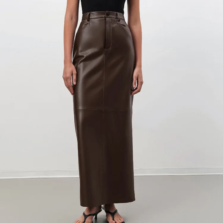 

Womens Dresses PU Leather Slim Fit Hip Hugging Skirt A-line Ins Style Temperament Commuting Skirt Commuting High Street